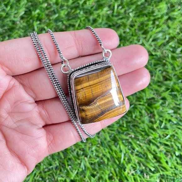 Artisan Crafted Jewelry - Tiger's Eye Pendant Necklace 925 Sterling Silver